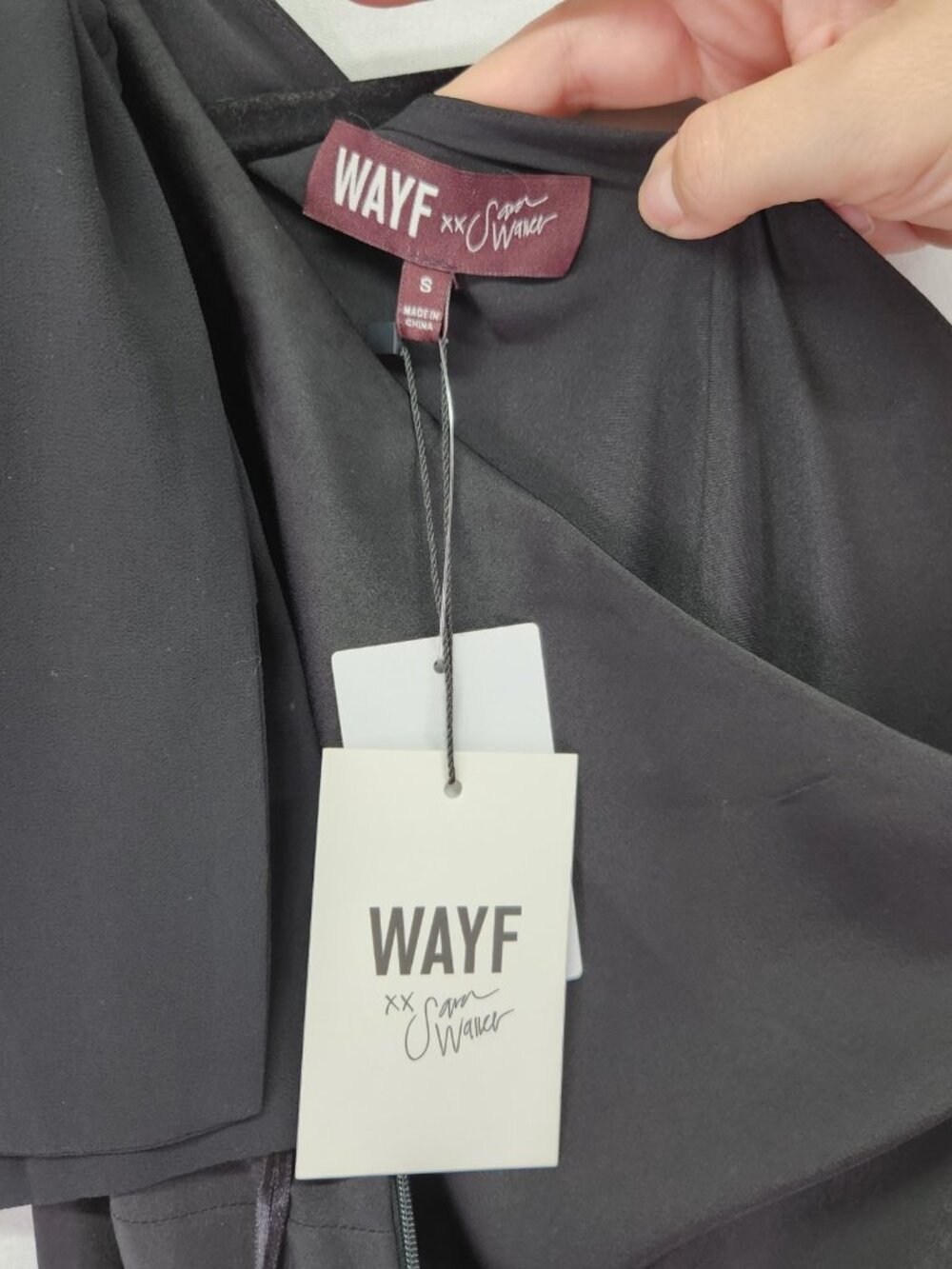 WAYF x Sara Walker Audrey One-Shoulder Black Satin Maxi Dress Size Small - Picture 8 of 13